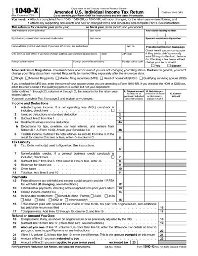 Preview of IRS Form 1040-X
