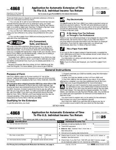 Preview of IRS Form 4868