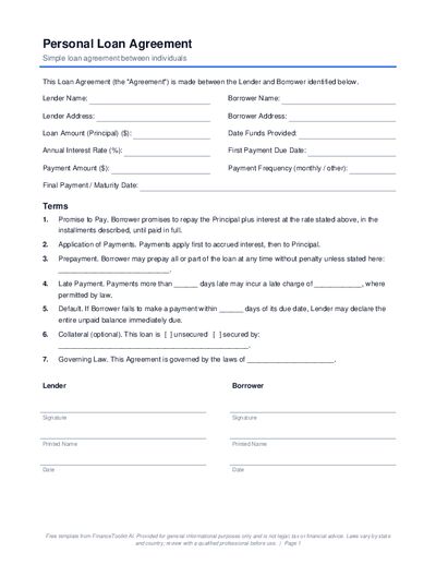 Preview of Personal Loan Agreement
