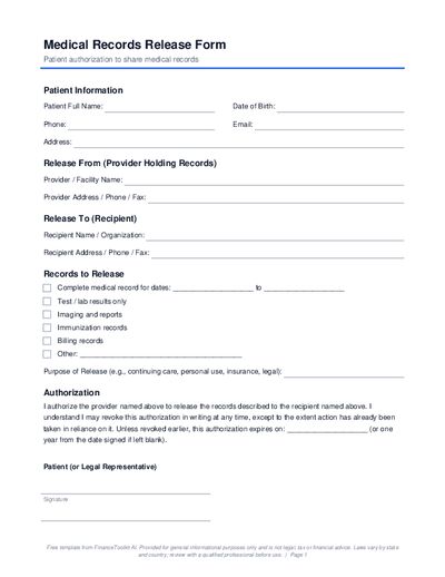 Preview of Medical Records Release Form