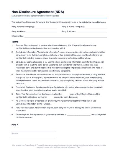 Preview of Non-Disclosure Agreement (NDA)