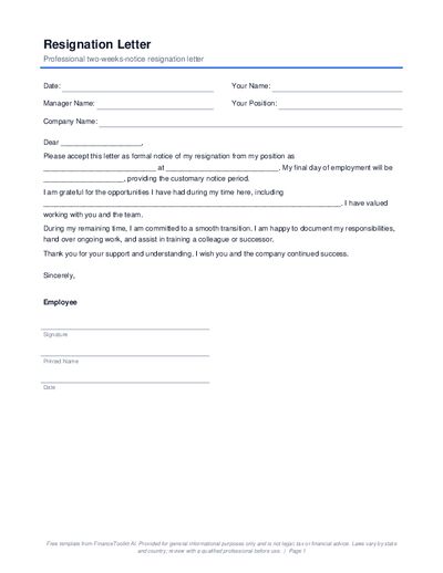Preview of Resignation Letter