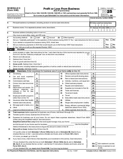 Preview of Schedule C (Form 1040)