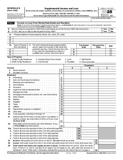 Preview of Schedule E (Form 1040)