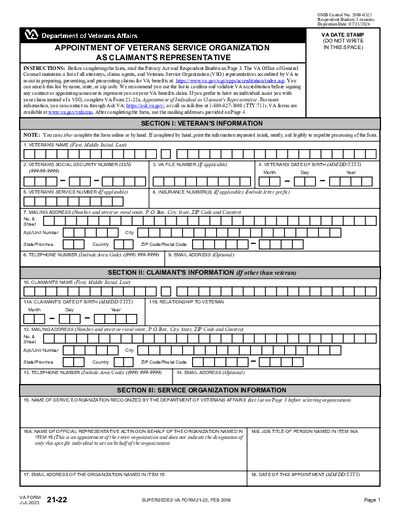 Preview of VA Form 21-22