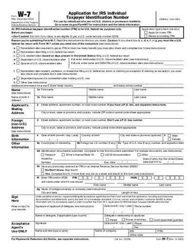 Preview of W-7 Form