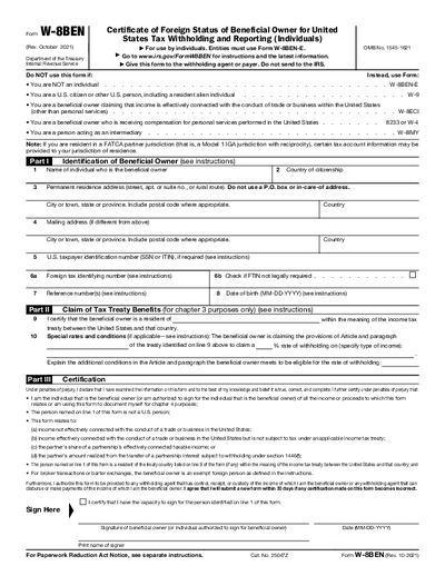 Preview of W-8BEN Form